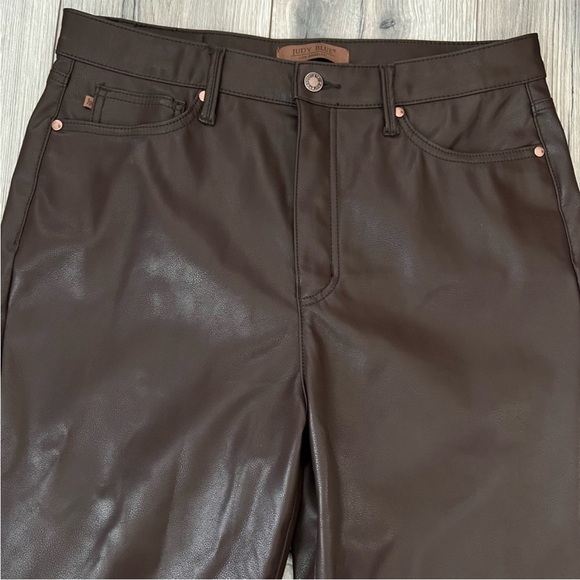 Judy Blue Faux Leather High Rise Straight Pants | Espresso Brown | 31/13 - Picture 4 of 8